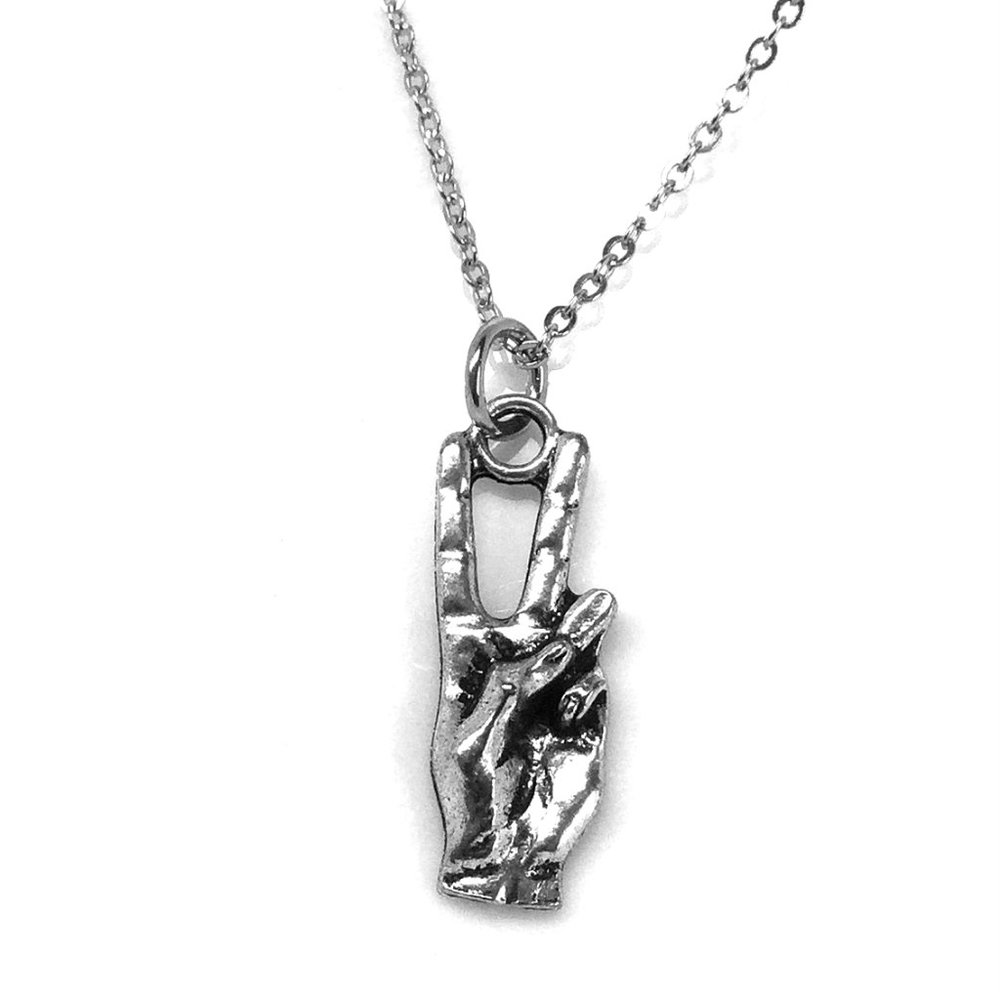Peace Hand Sign Victory Hands Charm Necklace